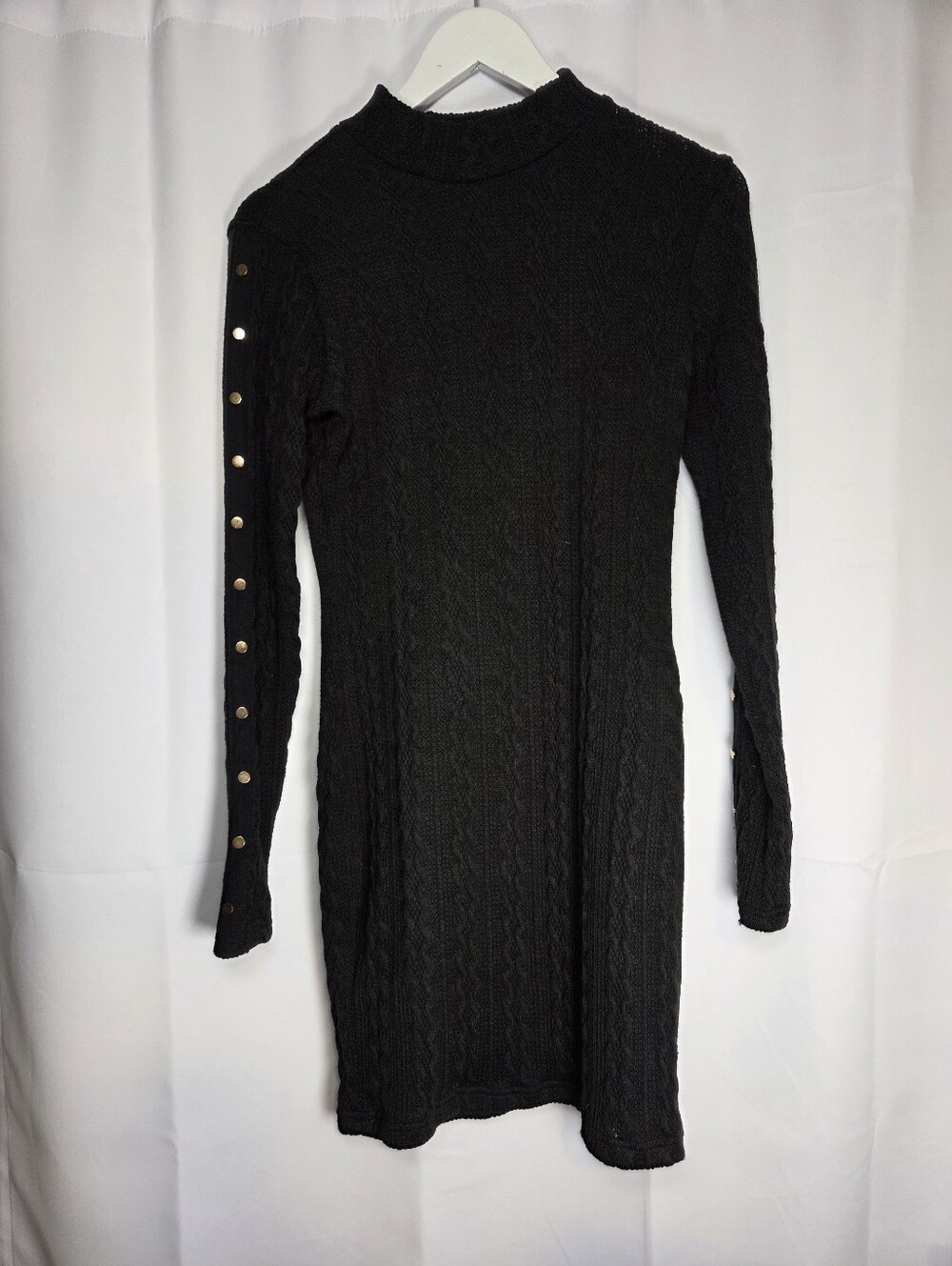 NEW Fashion Nova Button Me Down Black Cable Knit Sweater Mini Dress Women's L
